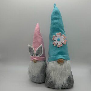 Easter Gnome Decor Set – Pink Bunny & Blue Floral Hats – Spring Home Decor